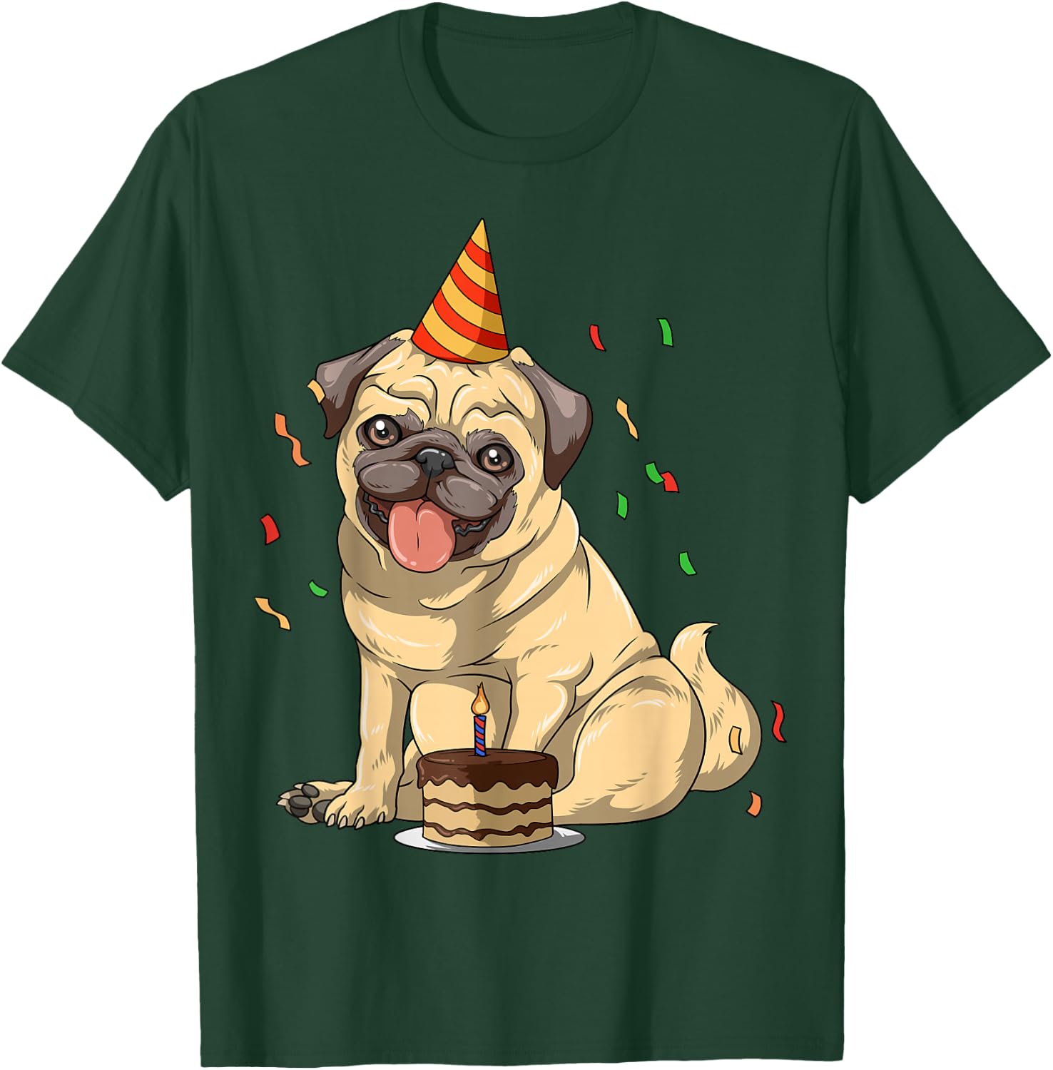 SurrealPug Co. Pug Theme - Men's Black Cartoon Animal Print Pug Birthday Party - Small T-Shirt - T-Shirt | Forest