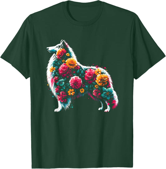 Floral Rough Collie - Vintage Flowers Collie Dog Lover T-Shirt - T-Shirt | Forest