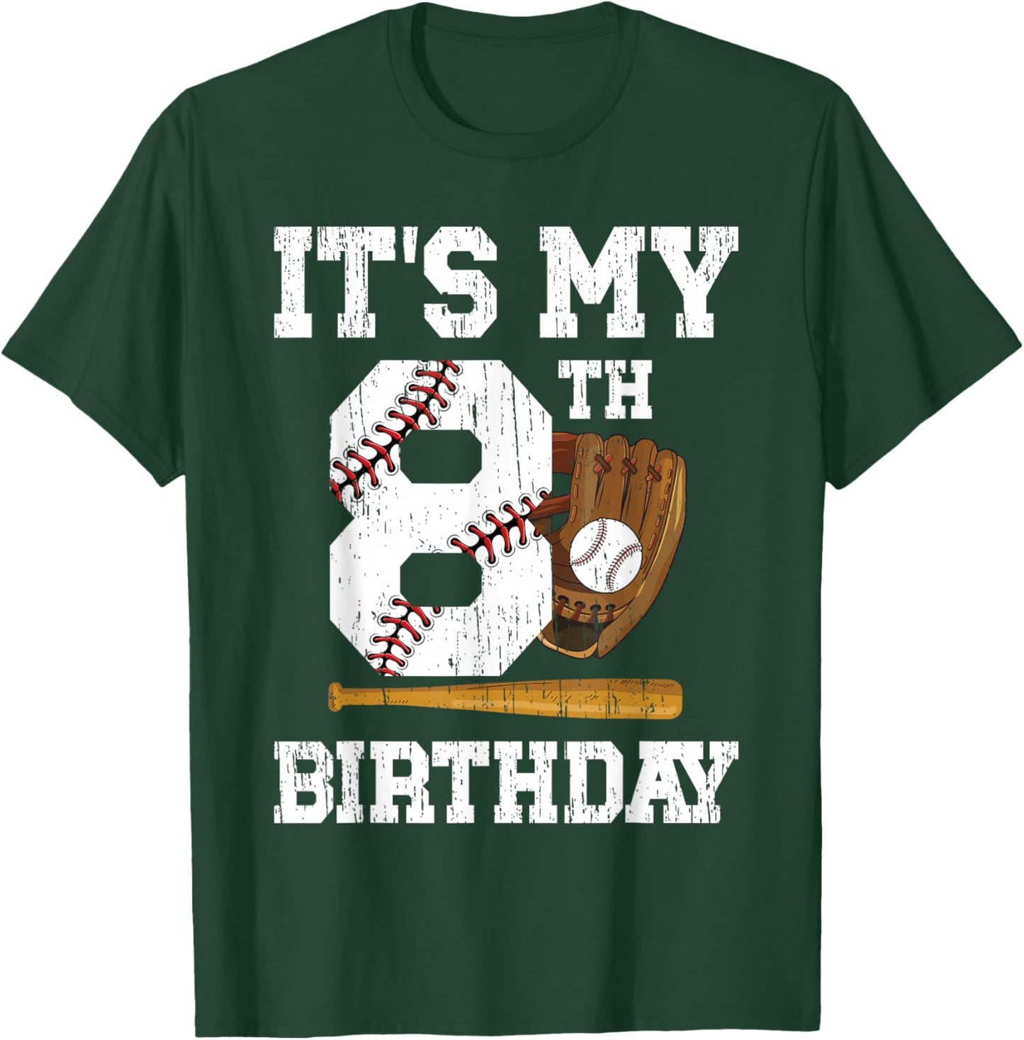 My 8th Birthday Baseball Boy Eight Year Old Baseball Player T-Shirt - T-Shirt | Forest