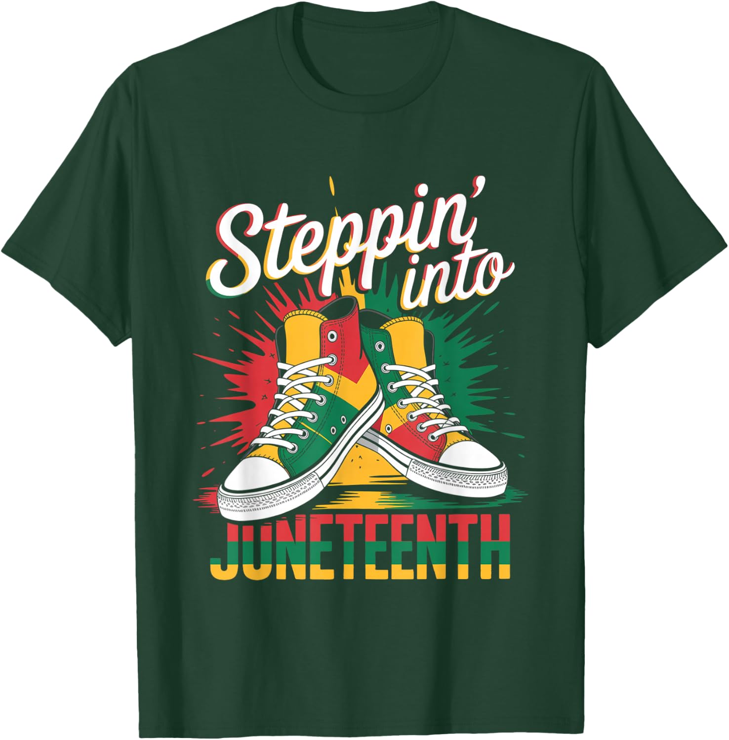 Stepping Into Juneteenth Afro Woman Black Girls Sneakers Men T-Shirt - T-Shirt | Forest