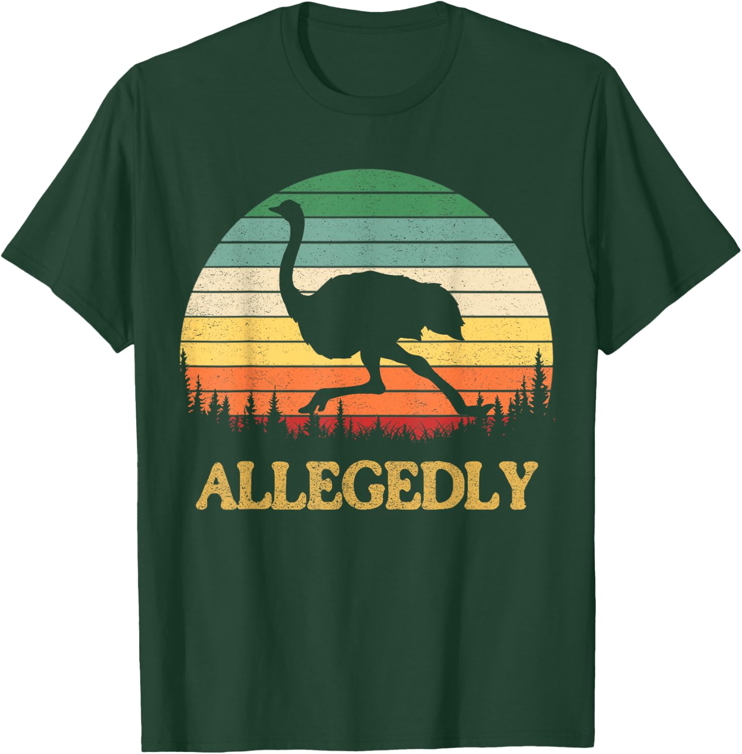 Allegedly Ostrich Shirt Gifts Men's Retro Classic Ostrich Lover Black Small Short Sleeve Classic Fit Pull On Straight Hem T-Shirt - T-Shirt | Forest