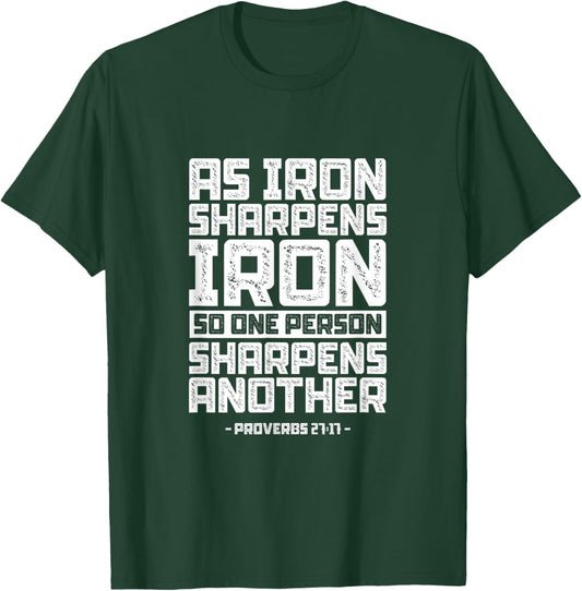 Proverbs 27:17 Bible Quote Christian Scriptures Religion T-Shirt - T-Shirt | Forest
