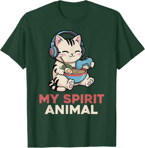 Gaming My Spirit Animal Kawaii Cat Ramen Funny Gamer Cat T-Shirt - T-Shirt | Forest