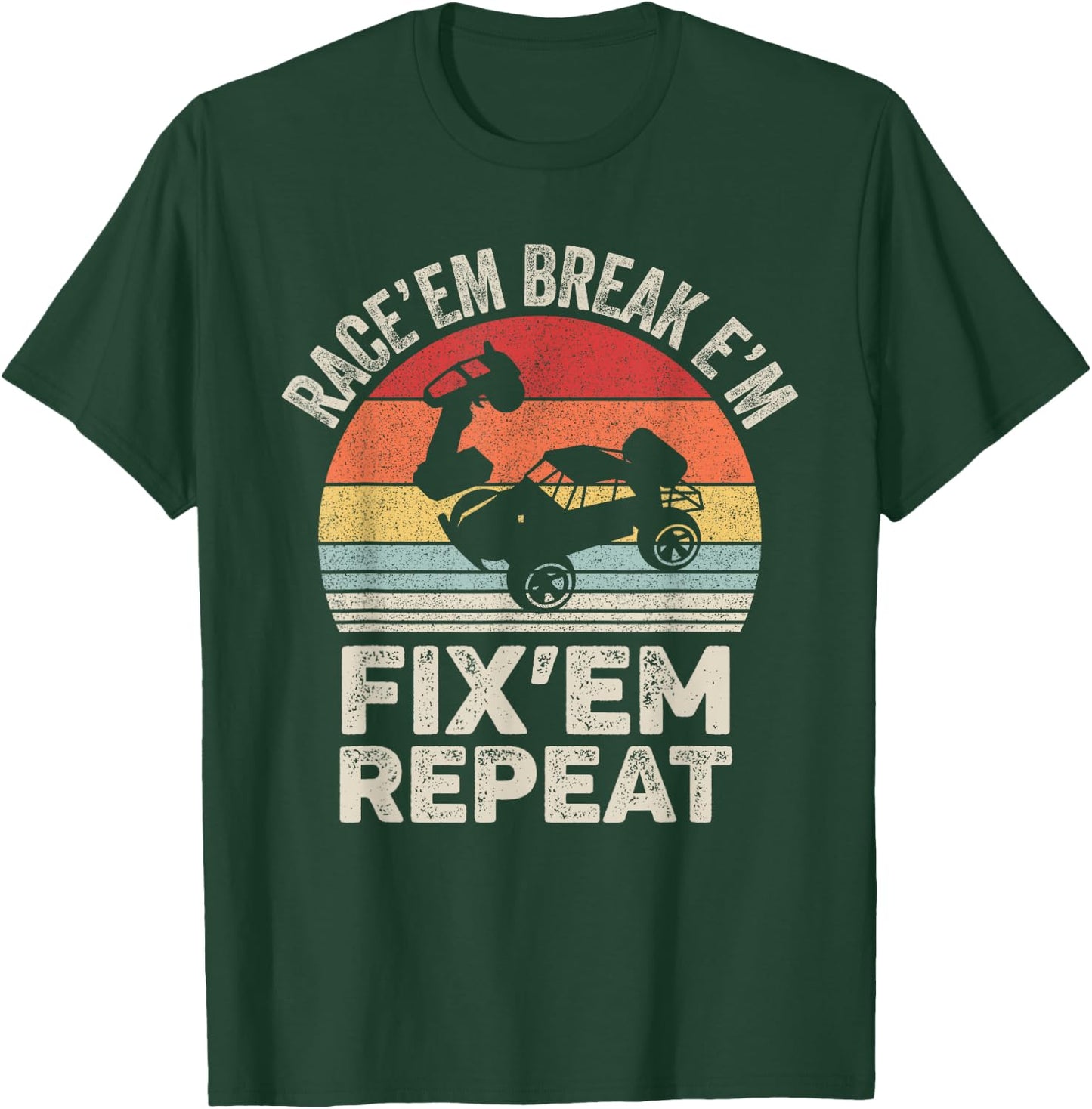 Vintage Race'Em Break'Em Fix'Em Repeat RC Car Remote Control T-Shirt - T-Shirt | Forest