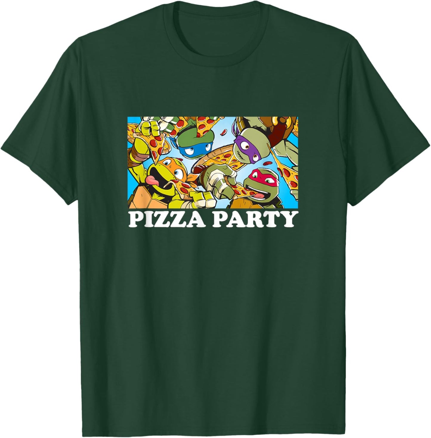 Teenage Mutant Ninja Turtles Pizza Party Vintage Group Panel T-Shirt - T-Shirt | Forest