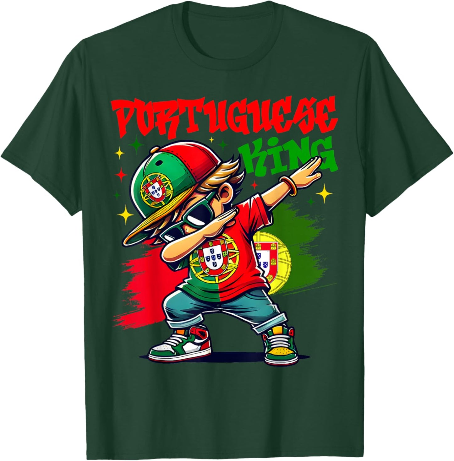 Portuguese King Dabbing Portugal Flag Pride for Kids T-Shirt - T-Shirt | Forest
