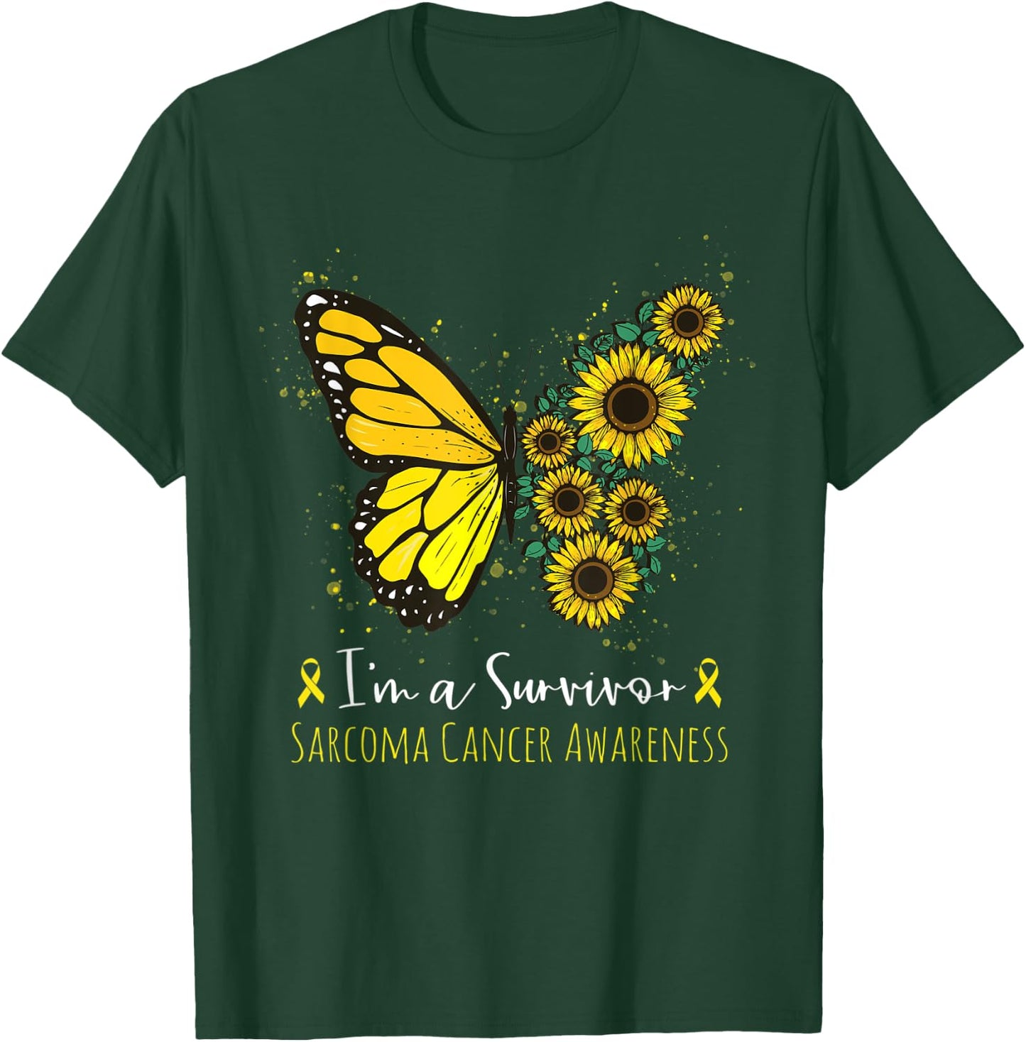 I'm Survivor Sarcoma Cancer Awareness Butterfly Sunflower T-Shirt - T-Shirt | Forest