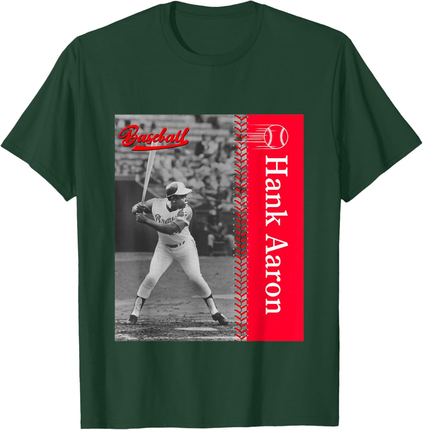Hank Aaron_Baseball_001 , Small, Black T-Shirt - T-Shirt | Forest