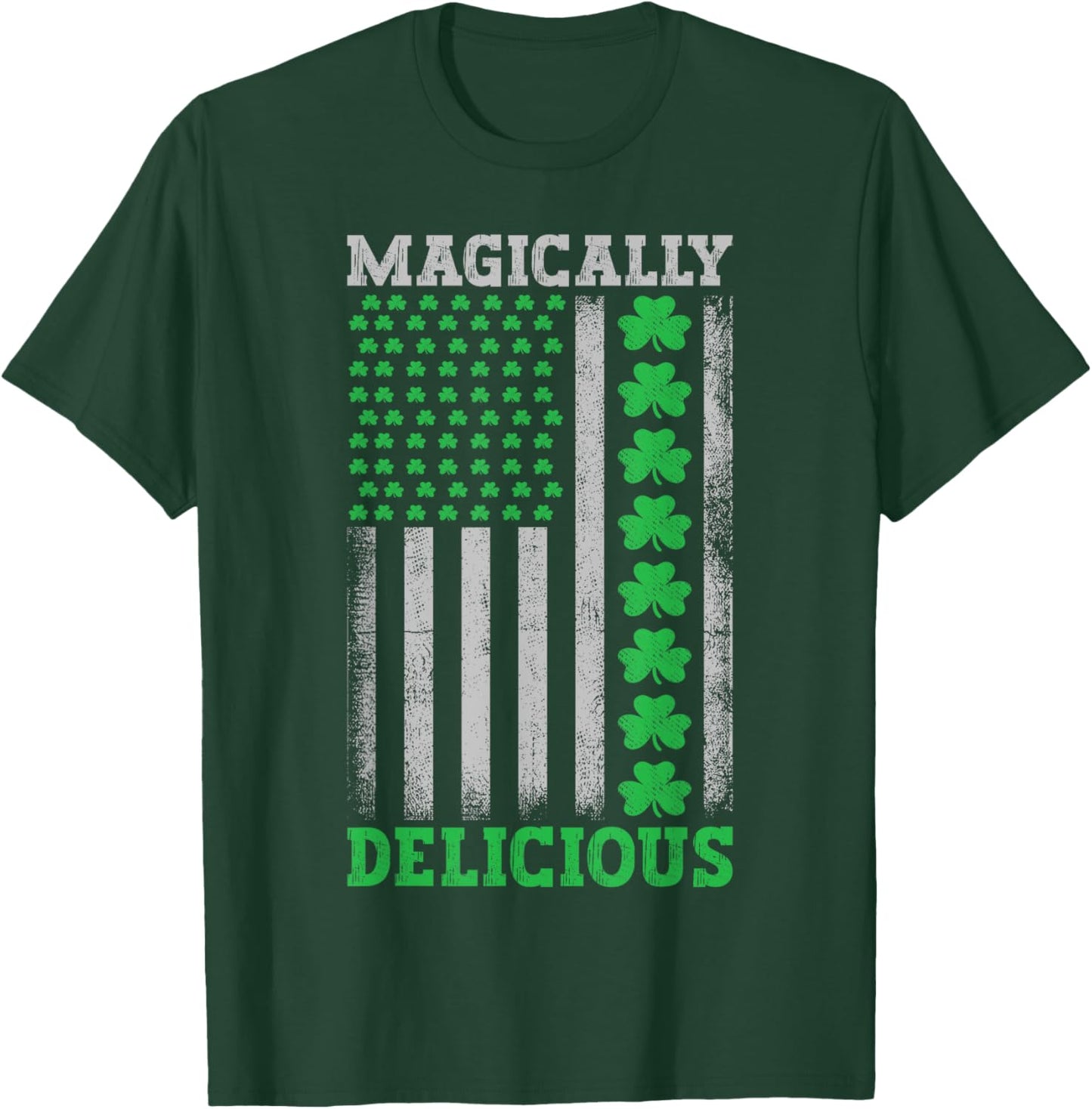 Magically Delicious Lucky Clover Distressed American Flag Kids Men T-Shirt - T-Shirt | Forest