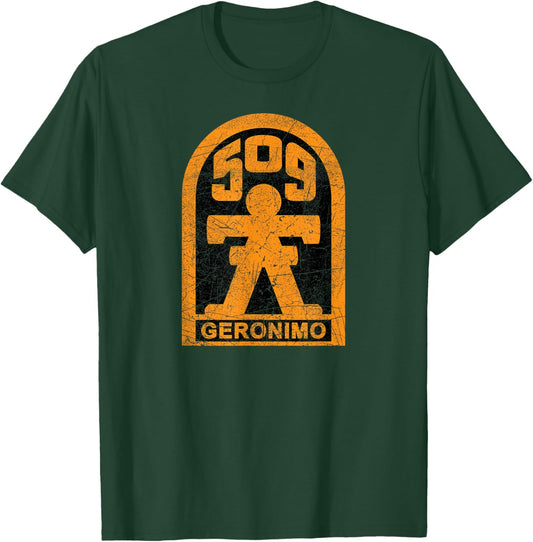 American Marauder: 509th Airborne Geronimo Insignia -Adults Black Cotton T-Shirt - T-Shirt | Forest