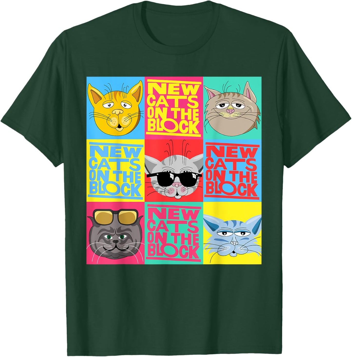 YO MINUS Women's New Cats On The Block Funny Pop Culture Cat Themed Party - Black, Small T-Shirt - T-Shirt | Forest