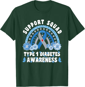Type 1 Diabetes T1D Support Squad T-Shirt - T-Shirt | Forest