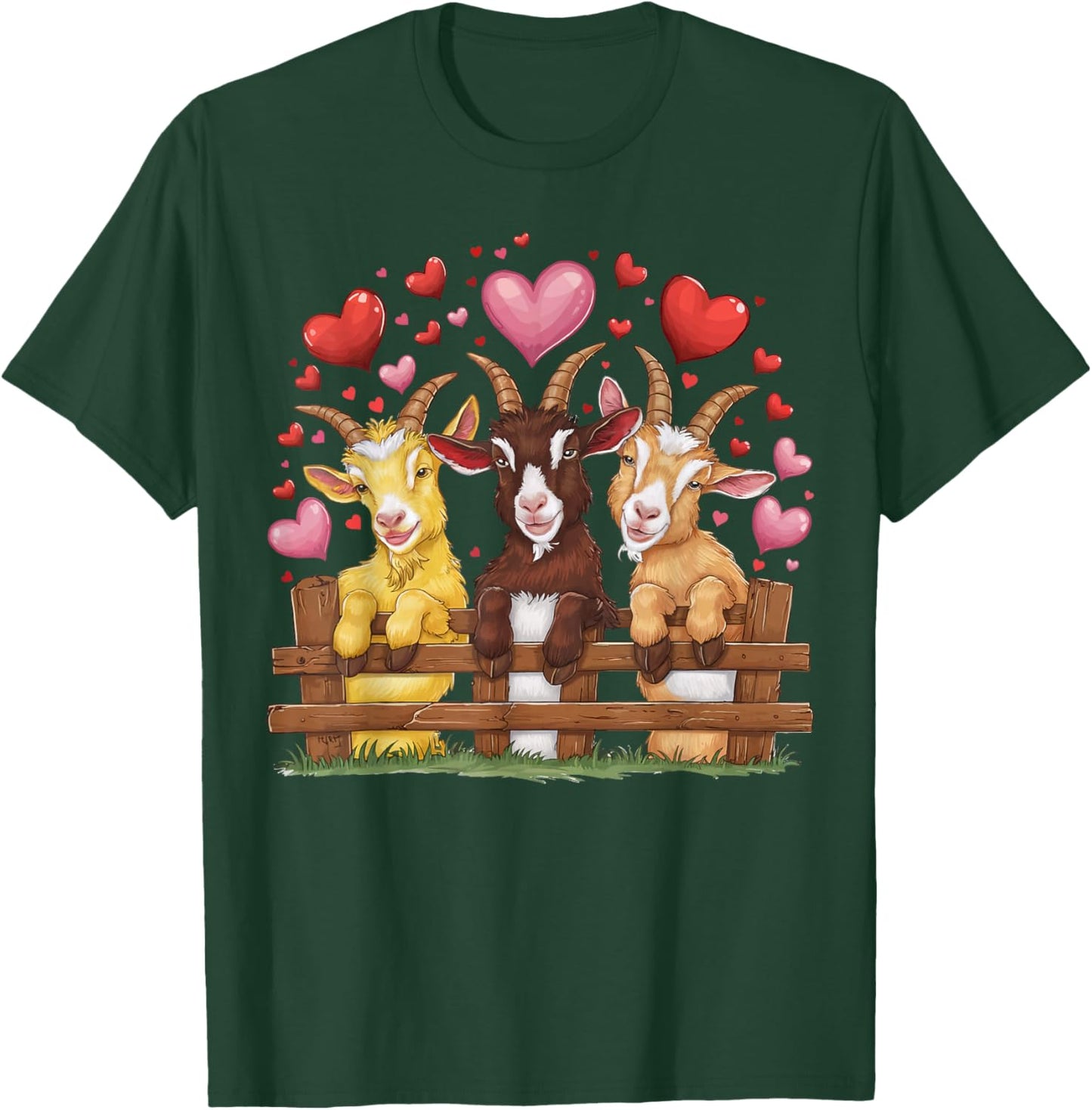 Goat Hearts Love Valentine Farm Animal Lover Farmer T-Shirt - T-Shirt | Forest