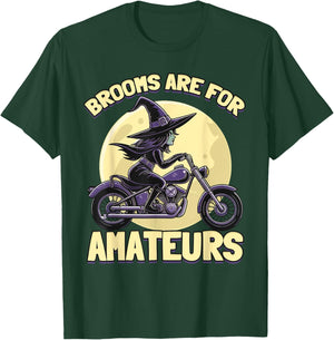 Brooms Are For Amateurs Witches Ride Motorcycle Halloween T-Shirt - T-Shirt | Forest
