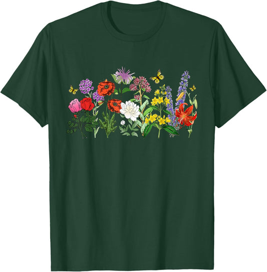 Women Wildflower Summer Flowers Blooming Floral Graphic T-Shirt - T-Shirt | Forest