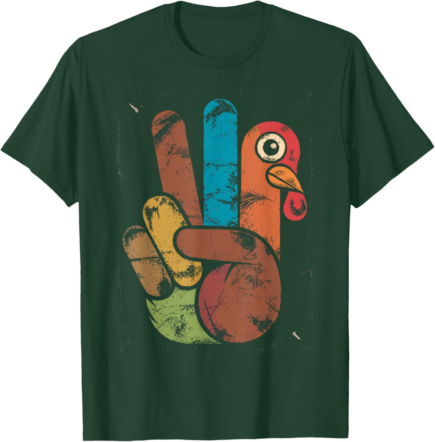 Thanksgiving Peace Sign Turkey Hand Funny Hippie T-Shirt - T-Shirt | Forest