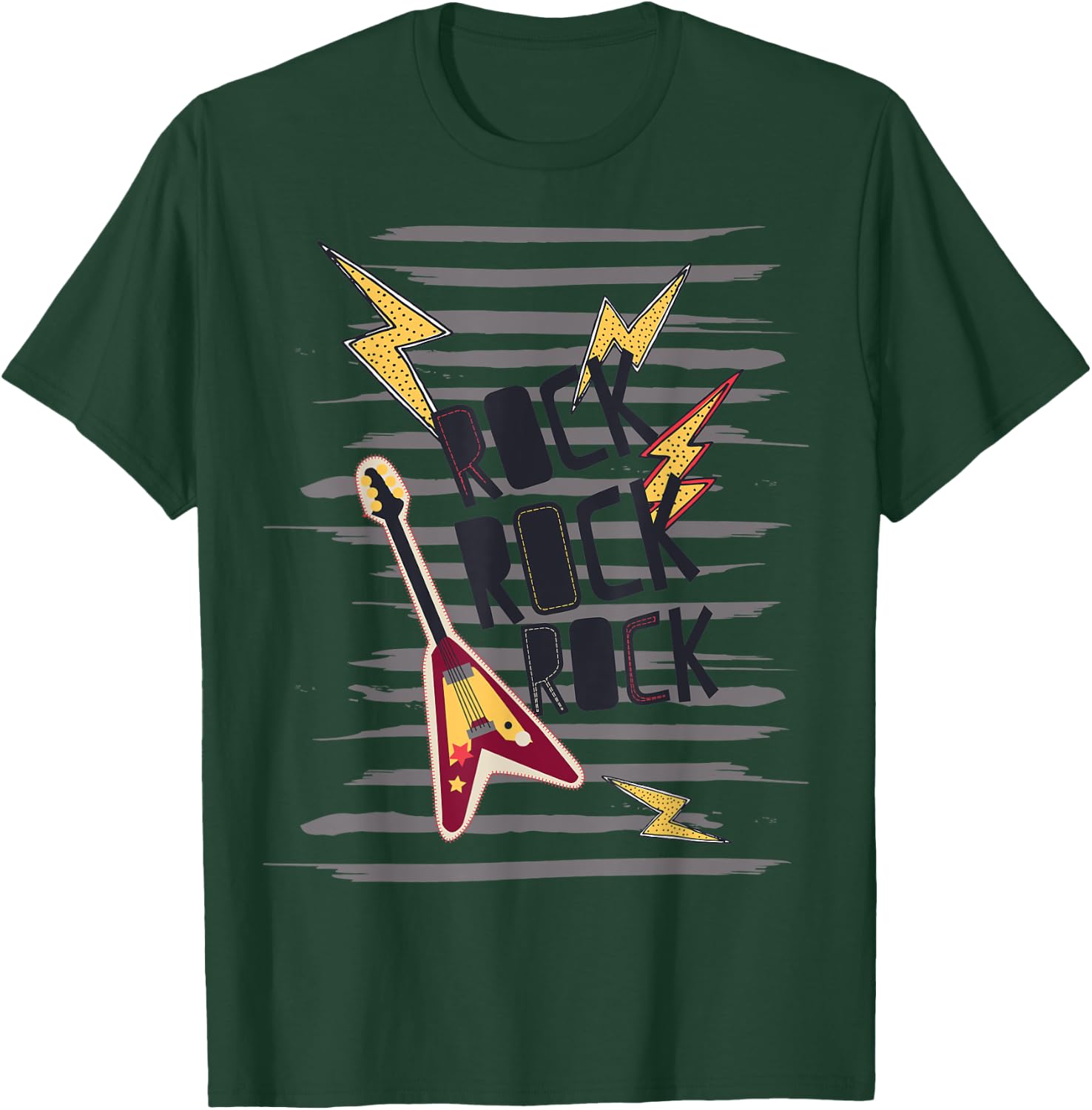 Rock Star Guitar Rock & Roll Retro 80s Birthday Musician Dad T-Shirt - T-Shirt | Forest