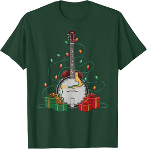 Xmas Lighting Santa Musical Banjo Christmas T-Shirt - T-Shirt | Forest