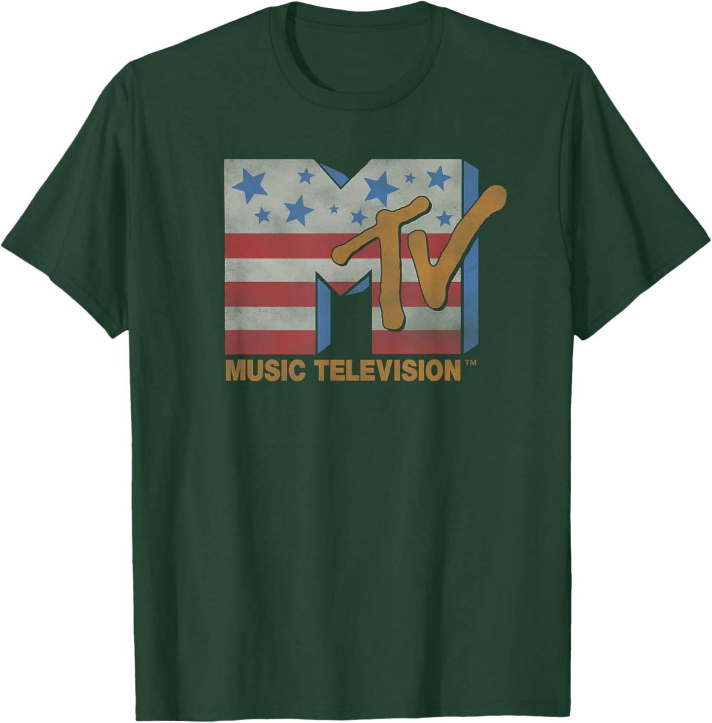 MTV Music Television American Flag Vintage Classic Logo T-Shirt - T-Shirt | Forest