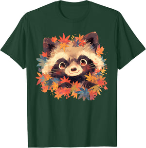 Tanuki & Japanese Maple - Cute Wildlife & Zoo Animals T-Shirt - T-Shirt | Forest