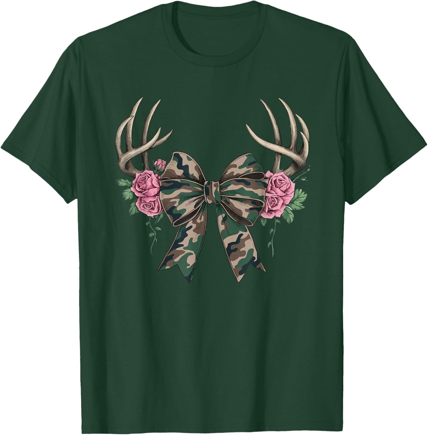 Coquette Camo Bow Camouflage Antlers Hunting Duck Women Girl T-Shirt - T-Shirt | Forest