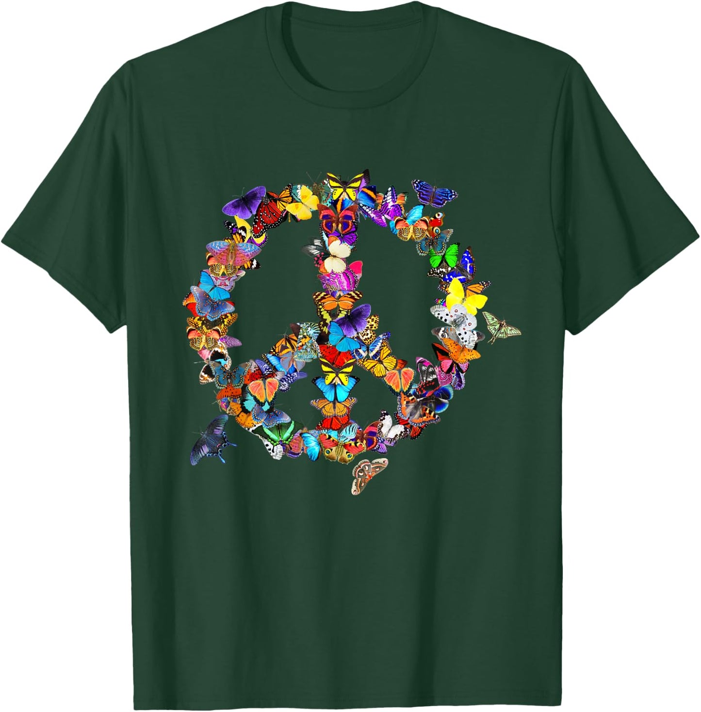 Butterfly Peace Sign Retro 60s 70s Colourful T-Shirt - T-Shirt | Forest