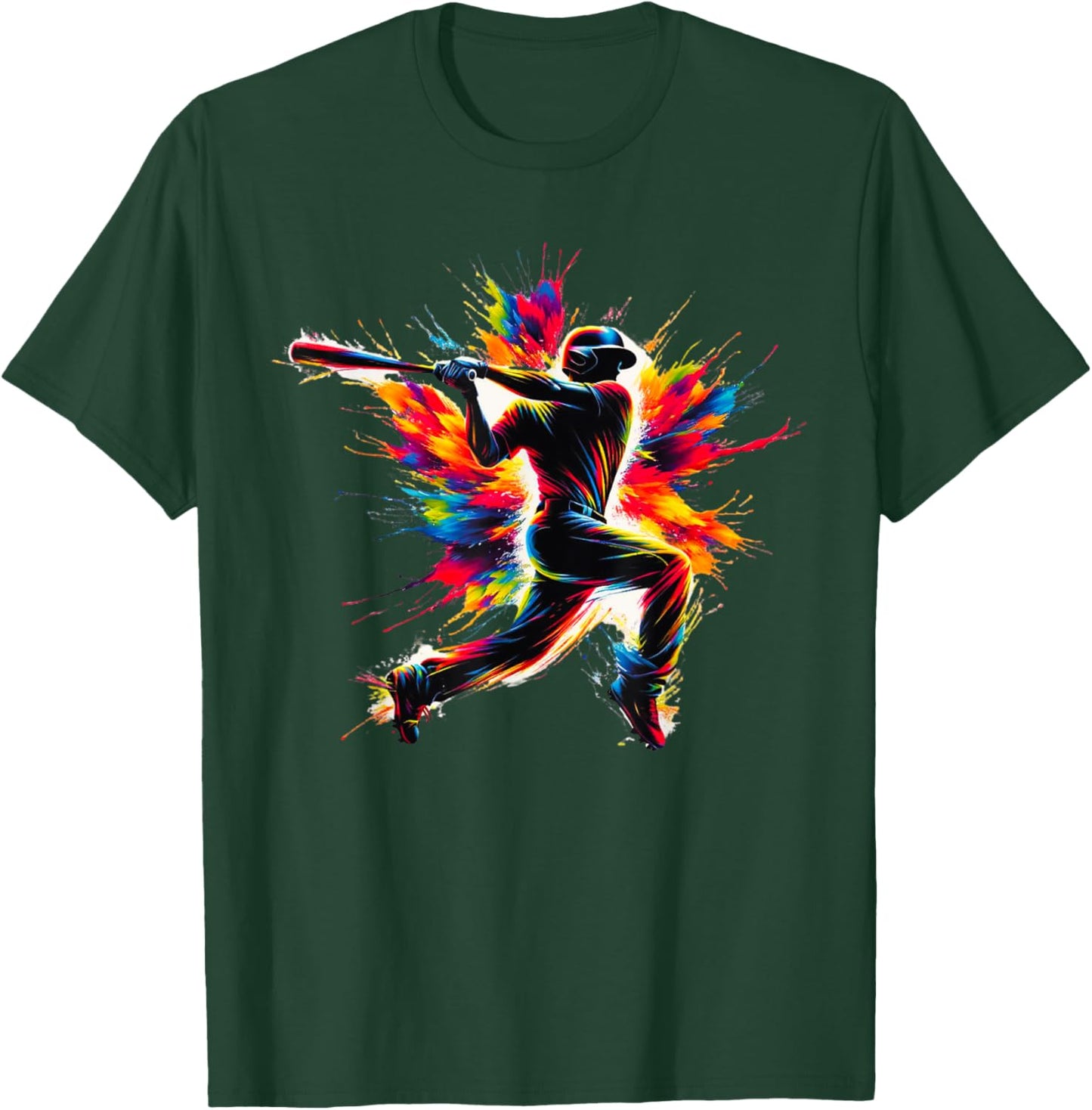 Baseball Player Batter Colorful Paint Splash Baseball Sports T-Shirt - T-Shirt | Forest