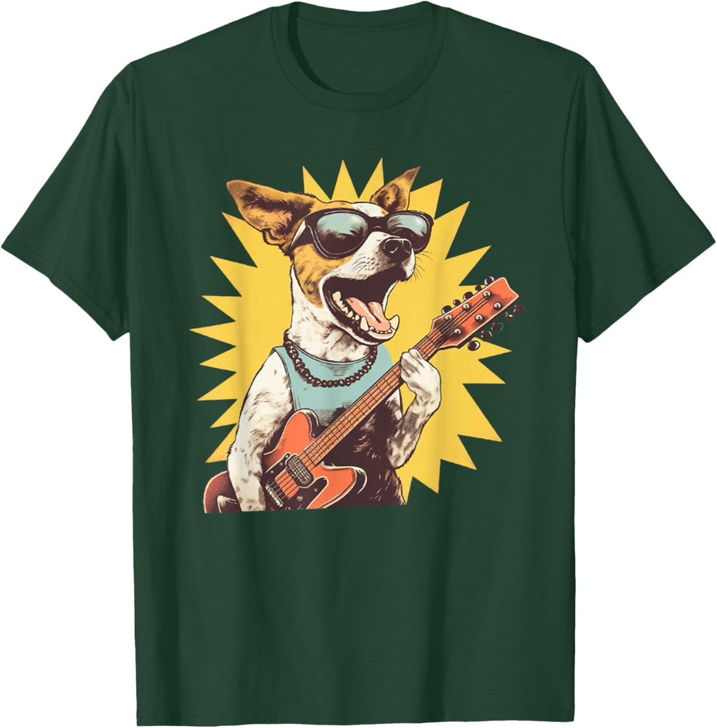 Jack Russell Terrier Playing Guitar Rock Star Dog Rocker T-Shirt - T-Shirt | Forest