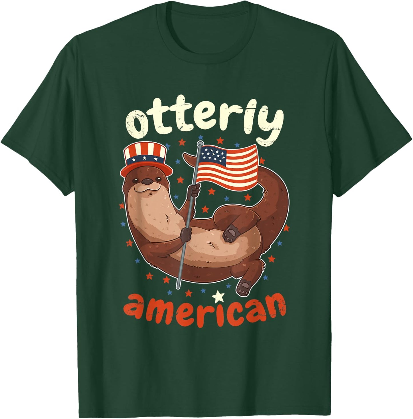 Patriotic Oteric American Flag 4th of July Otter T-Shirt - T-Shirt | Forest