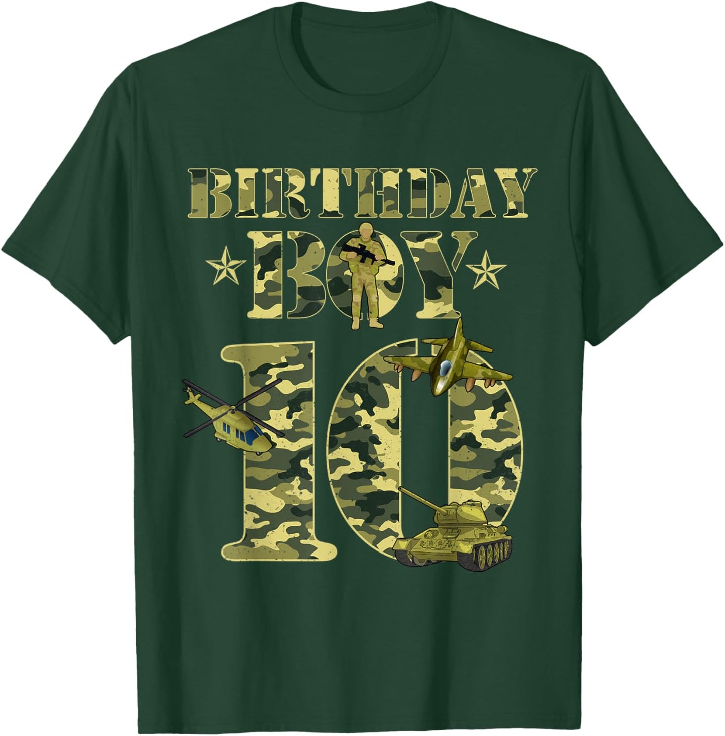 10th Birthday Military Themed Camo Boys 10 Yrs Old Soldier T-Shirt - T-Shirt | Forest