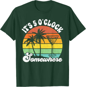 Vintage Coconut Tree Funny It's 5 O'clock Somewhere T-Shirt - T-Shirt | Forest
