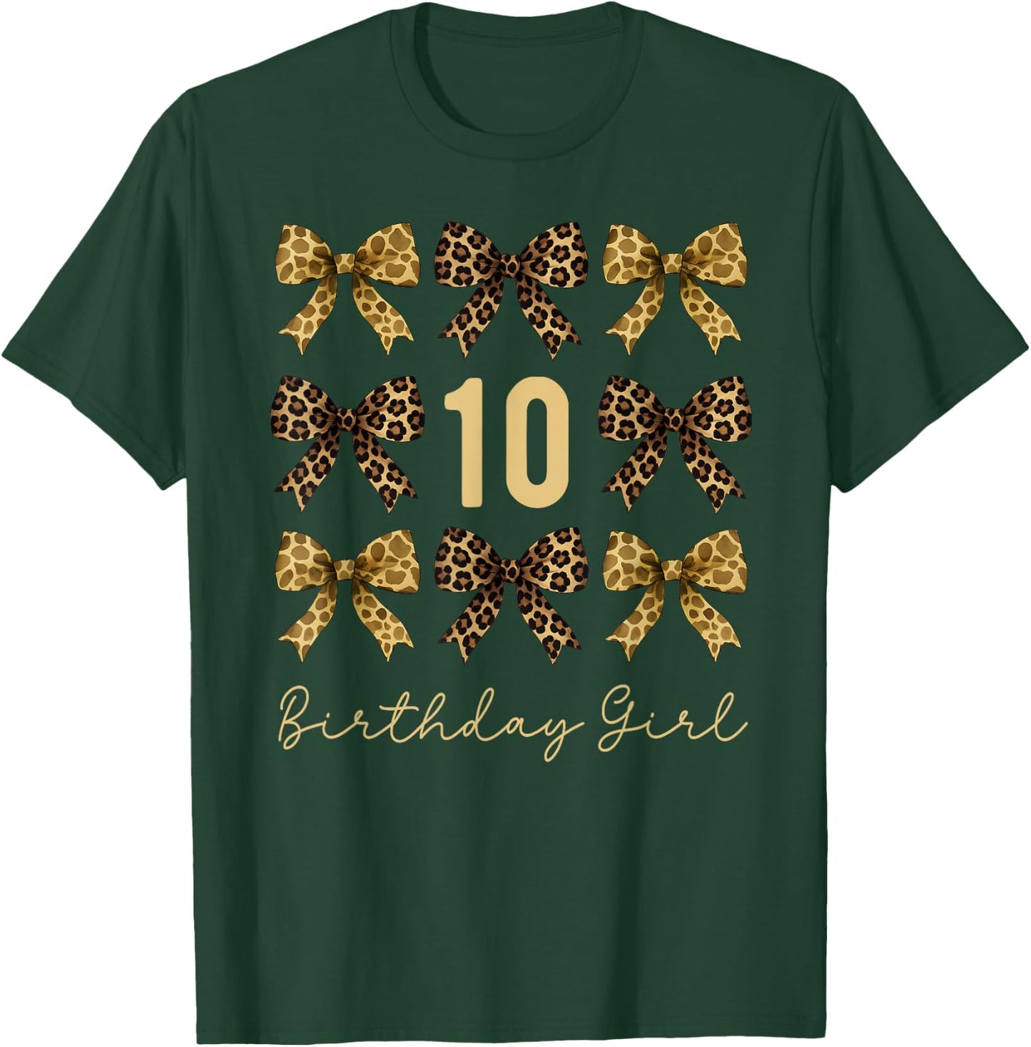 Safari 10th Birthday Girl Coquette Bow Animals Leopard Print T-Shirt - T-Shirt | Forest