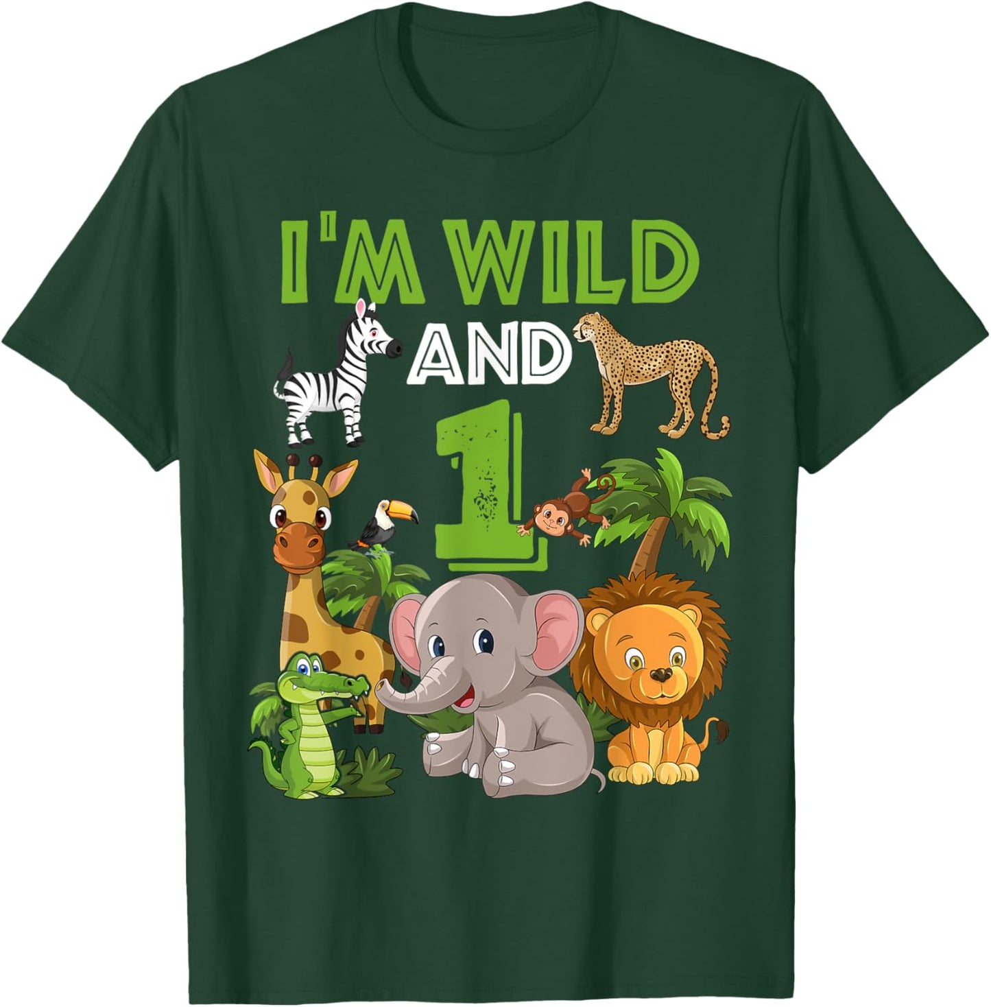 1 Year Old Zoo Birthday Shirt Safari Jungle Zoo Animal 1st T-Shirt - T-Shirt | Forest
