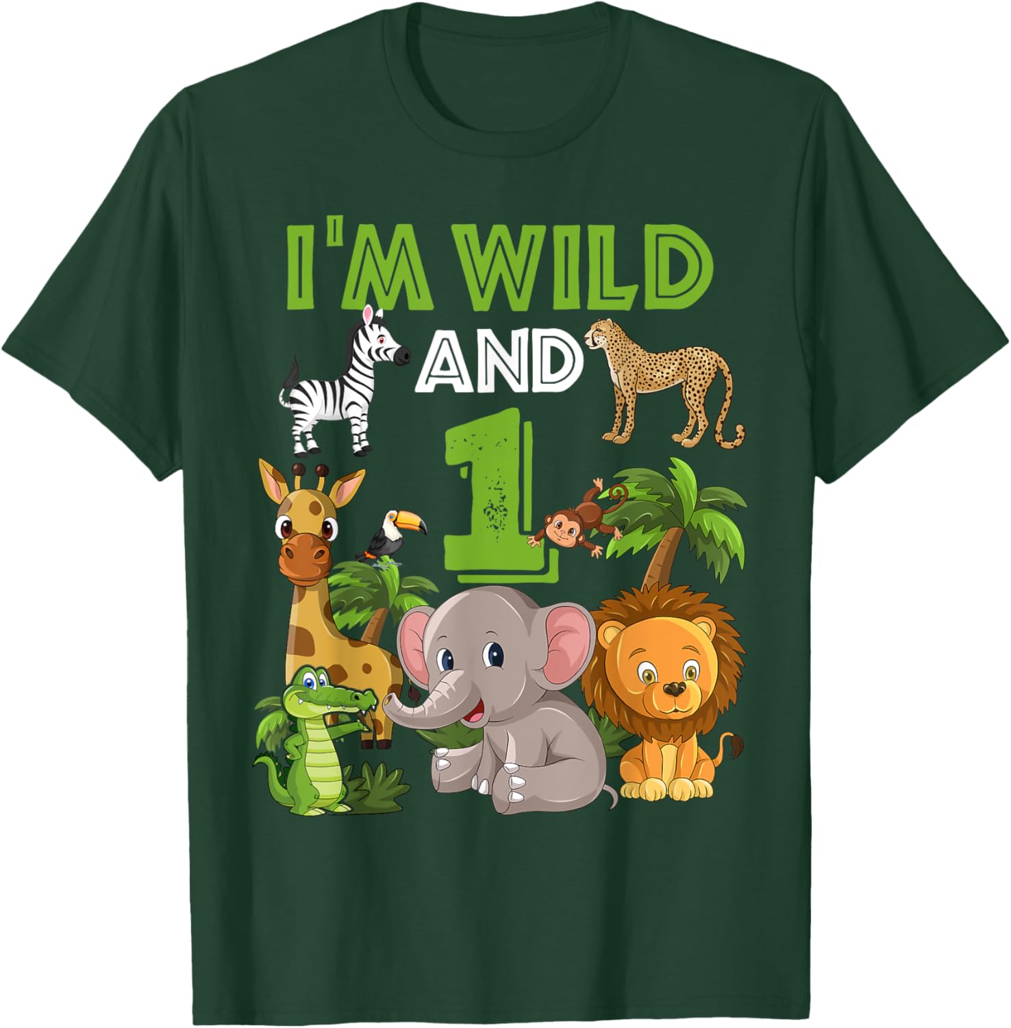 1 Year Old Zoo Birthday Shirt Safari Jungle Zoo Animal 1st T-Shirt - T-Shirt | Forest