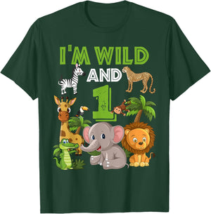 1 Year Old Zoo Birthday Shirt Safari Jungle Zoo Animal 1st T-Shirt - T-Shirt | Forest