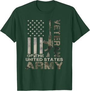 US Army | Military Green Camo Flag Retro Design Gift T-Shirt - T-Shirt | Forest