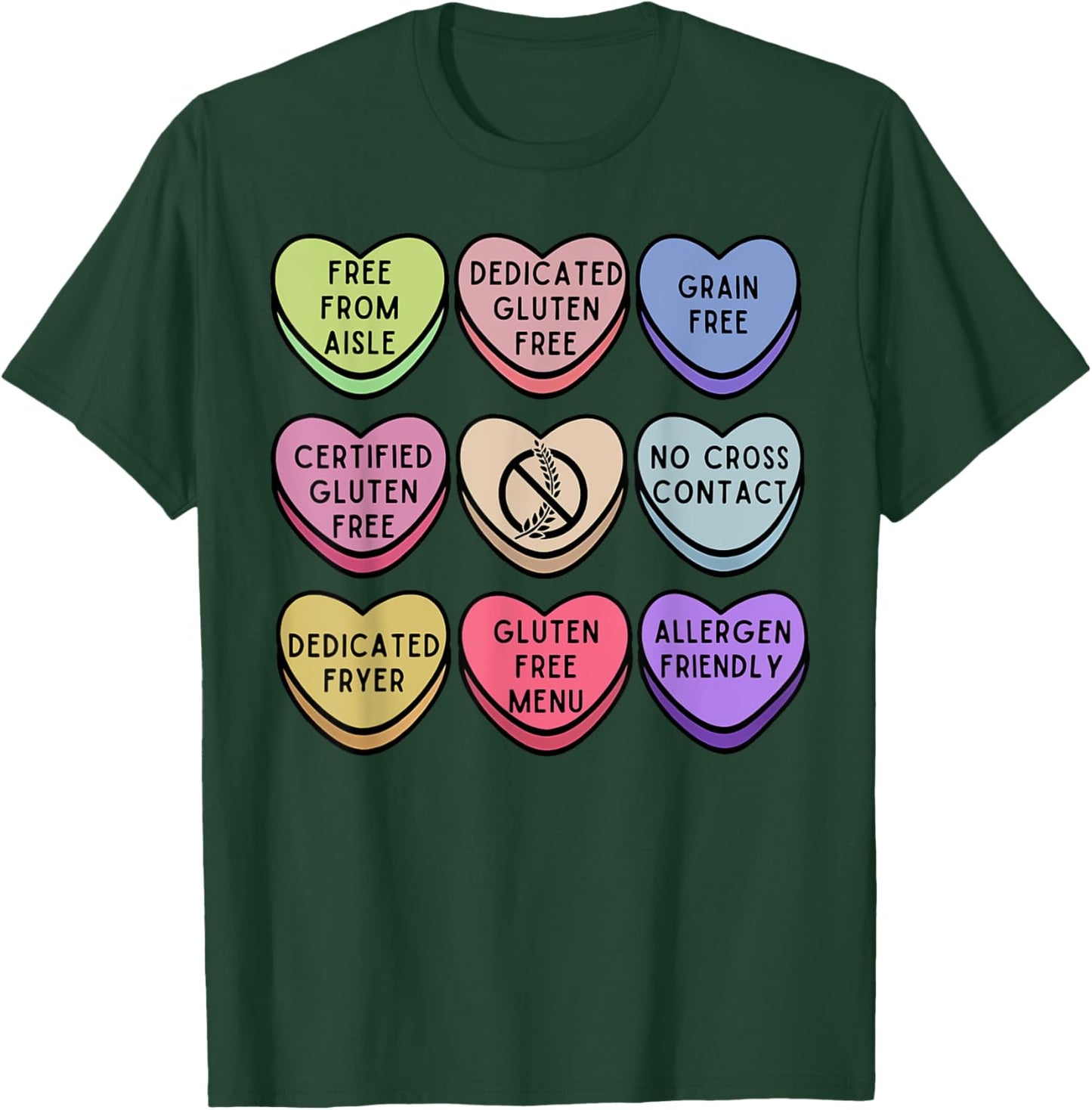 Gluten Free Celiac Valentines Hearts Candy Celiac Disease T-Shirt - T-Shirt | Forest