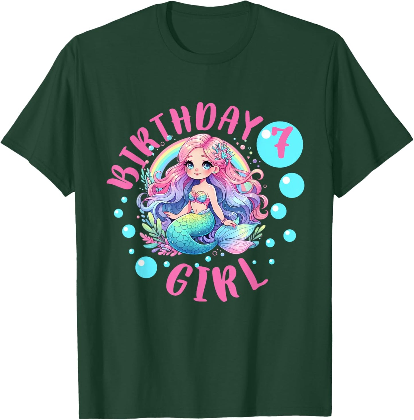 Cute Mermaid 7th Birthday Girl 7 Year Old Bday Mermaid T-Shirt - T-Shirt | Forest