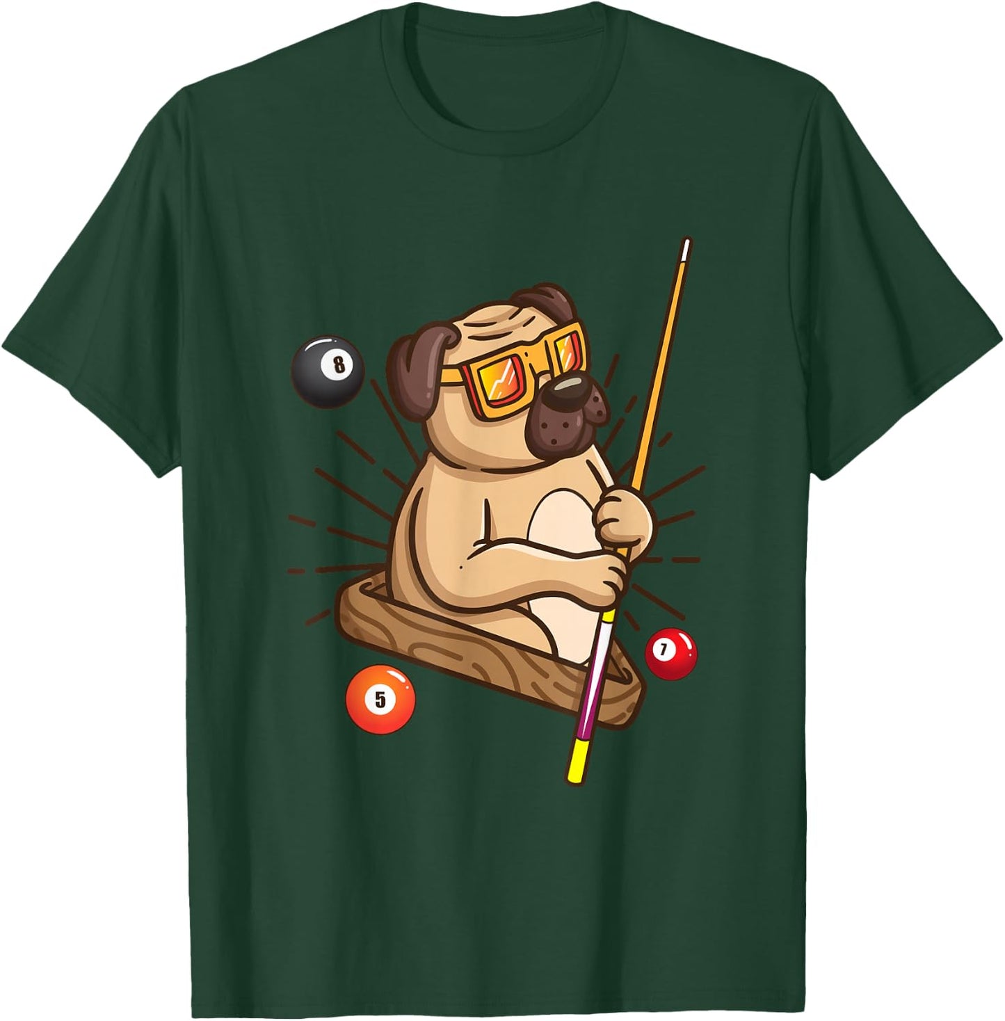 Billiard Pug Dog Hustler Pool Girls Snooker Gifts T-Shirt - T-Shirt | Forest