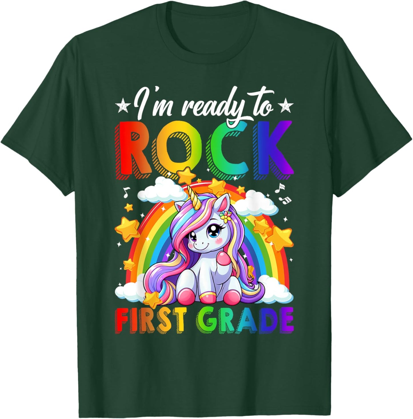 I'm Ready To Rock First Grade Unicorn Back To School Girls T-Shirt - T-Shirt | Forest