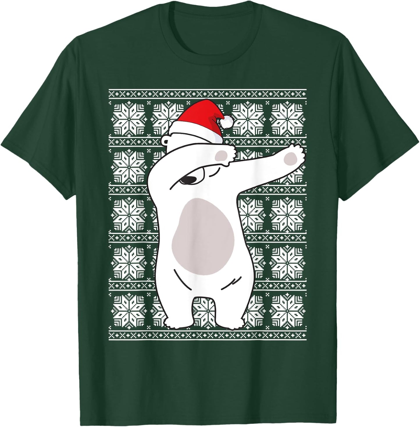 Ugly Christmas Sweater Polar Bear Santa Hat Dabbing Gifts T-Shirt - T-Shirt | Forest