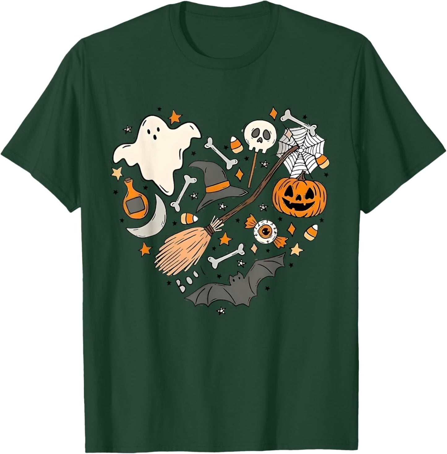 Halloween Doodle Heart Cute Halloween Costume Ghost Funny T-Shirt - T-Shirt | Forest