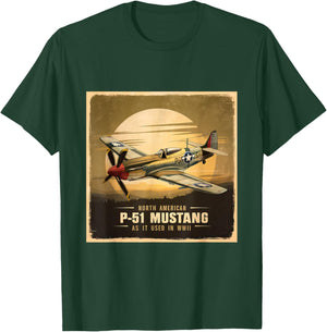 North American P-51 Mustang WW2 Fighter Vintage Airplane T-Shirt - T-Shirt | Forest