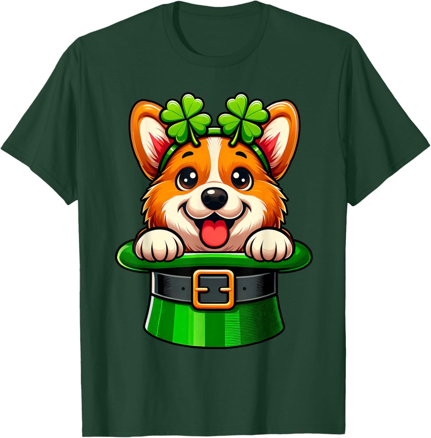 Corgi St Patricks Day Leprechaun Shamrock Irish Corgi Lover T-Shirt - T-Shirt | Forest