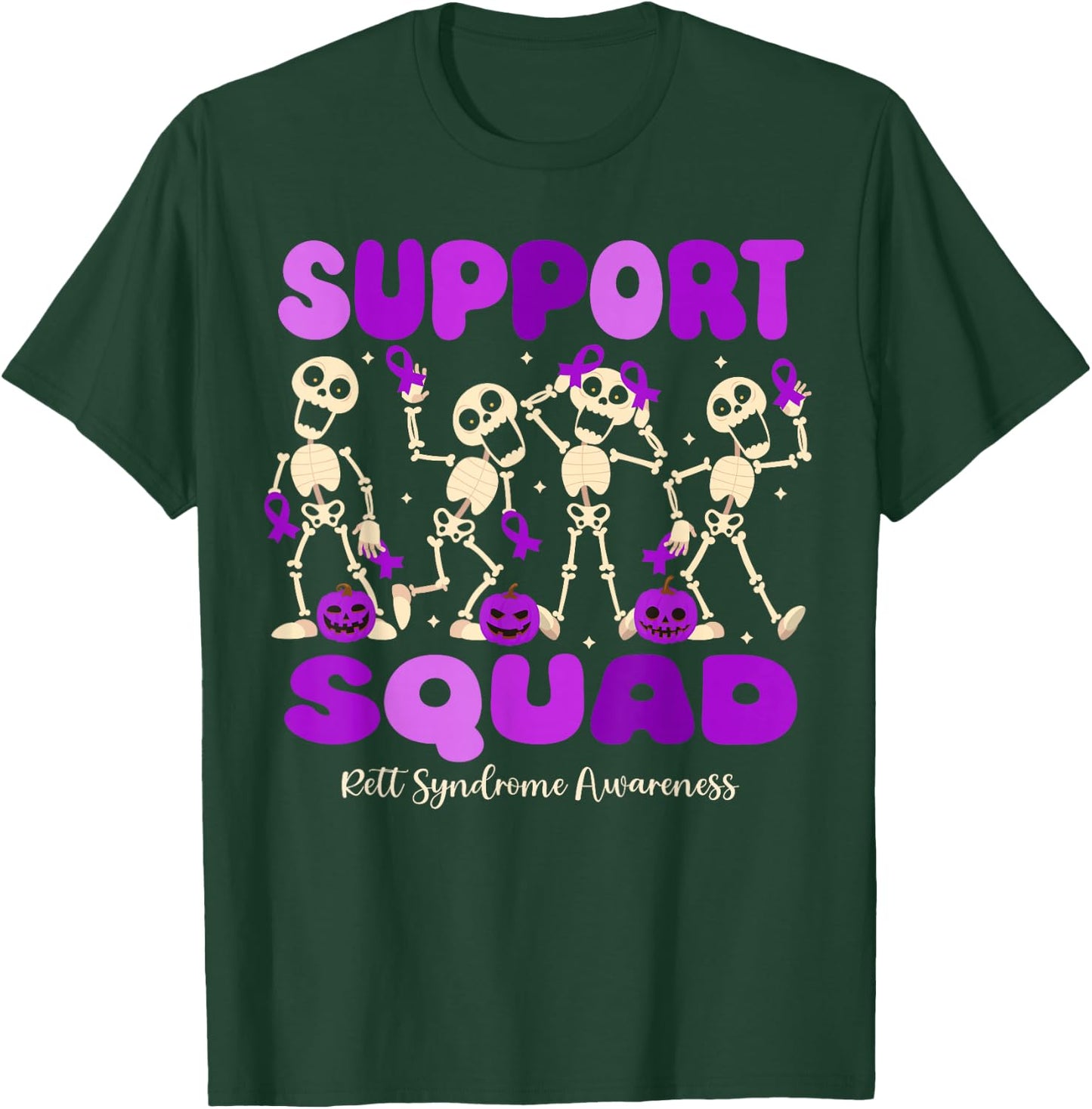 Funny Halloween Rett Syndrome Skeleton Support Squad T-Shirt - T-Shirt | Forest