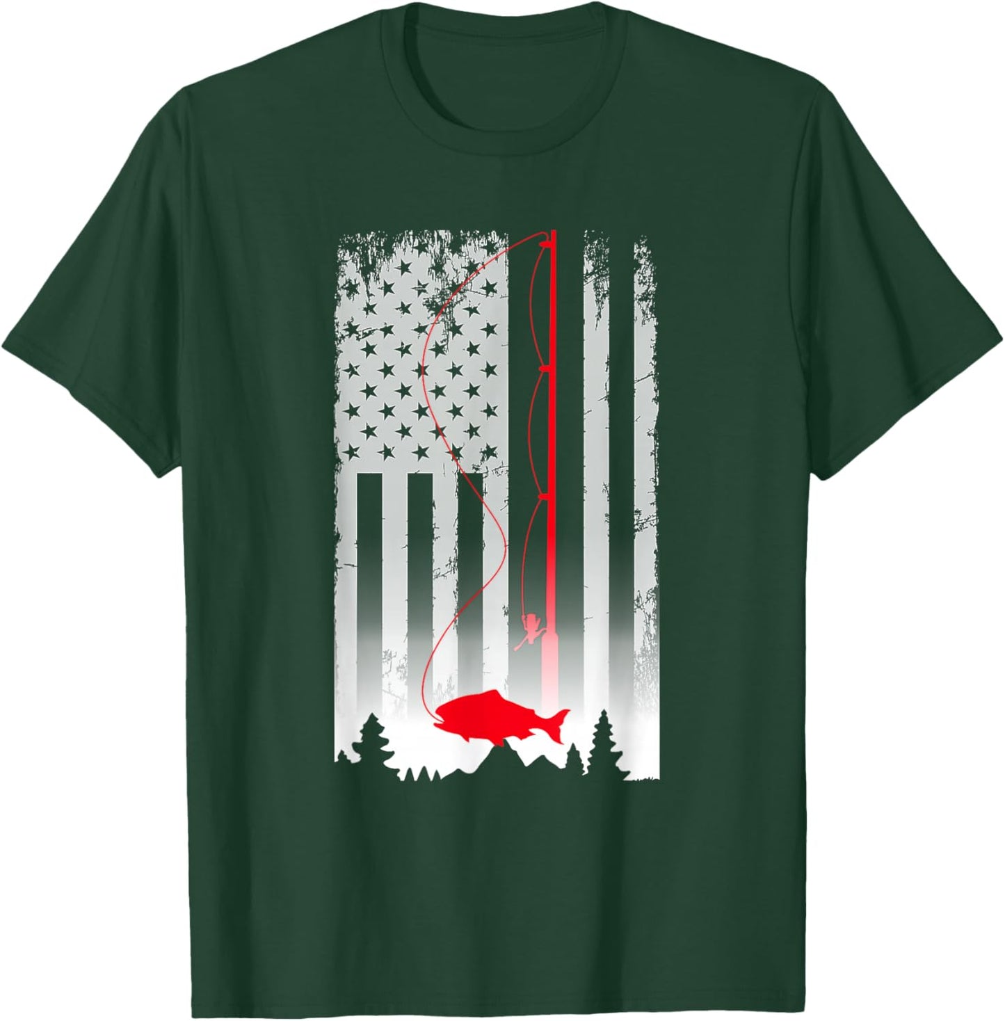 Fishing Pole American Flag Vintage Patriotic Fisherman T-Shirt - T-Shirt | Forest