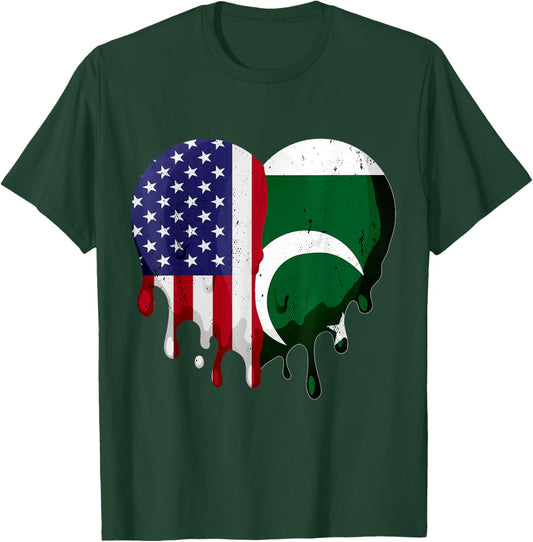 American Pakistani Heritage Month Pakistan Flag Heart T-Shirt - T-Shirt | Forest