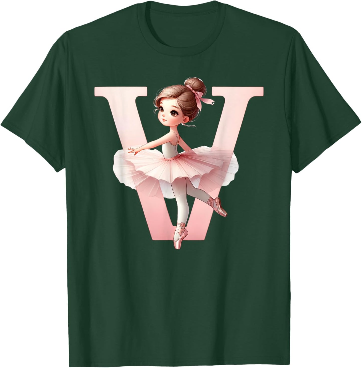 Ballerina Girl Dancing Name First Letter V Girly Tutu Ballet T-Shirt - T-Shirt | Forest