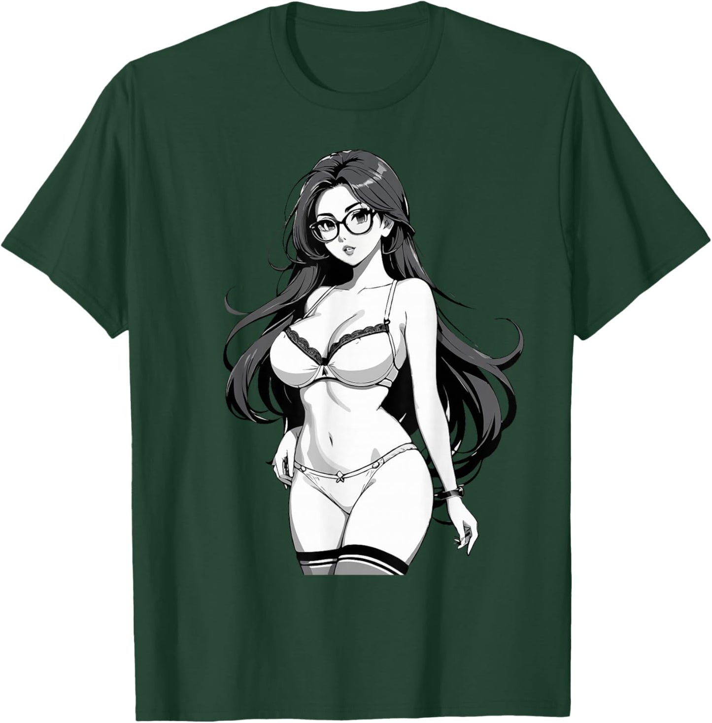 Sexy Waifu Otaku Anime Girl Japanese in Black and White Art T-Shirt - T-Shirt | Forest