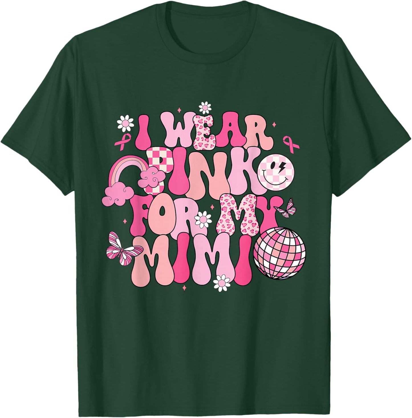 Groovy I Wear Pink For My Mimi Breast Cancer Awareness T-Shirt - T-Shirt | Forest